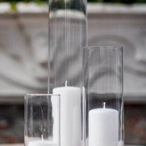3 Piece Cylinder Glass Set w/ Pillar Candles